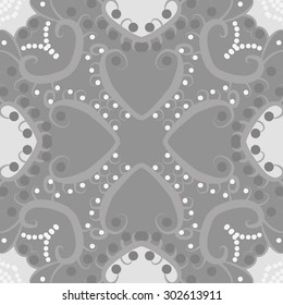 Circular  seamless pattern of floral  motif, branches, ellipses, spots, spirals, . Hand drawn.