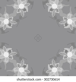 Circular  seamless pattern of floral  motif, stripes, star, spots, flowers, leaves. Hand drawn.