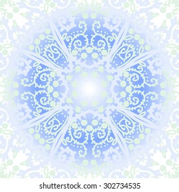 Circular  seamless pattern of floral  motif, stripes,  spots,  branches, leaves, spirals. Hand drawn.