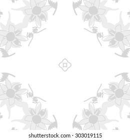 Circular  seamless pattern of floral  motif, stripes, star, spots, flowers, leaves. Hand drawn.