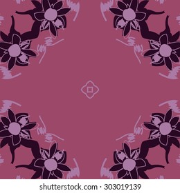 Circular  seamless pattern of floral  motif, stripes, star, spots, flowers, leaves. Hand drawn.