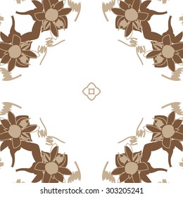Circular  seamless pattern of floral  motif, stripes, star, spots, flowers, leaves. Hand drawn.
