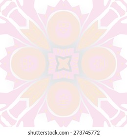 Circular seamless pattern of floral motif,bagels, stamens, doodles . Hand drawn.