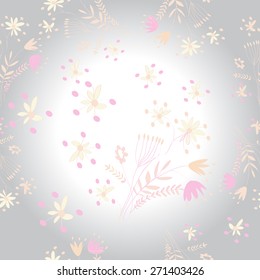 Circular seamless pattern of floral motif,bouquets, ellipses, branches. Hand drawn.
