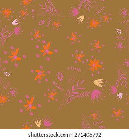 Circular seamless pattern of floral motif,bouquets, ellipses, branches. Hand drawn.