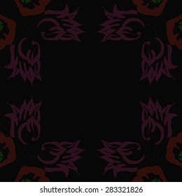 Circular  seamless pattern of floral motif,branches, stamens, copy space. Hand drawn.