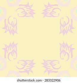 Circular  seamless pattern of floral motif,branches, stamens, copy space. Hand drawn.