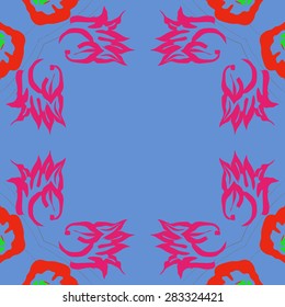 Circular  seamless pattern of floral motif,branches, stamens, copy space. Hand drawn.