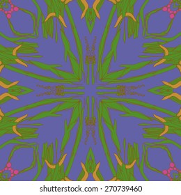 Circular seamless pattern of floral motif,buds, leaves, doodles. Hand drawn.