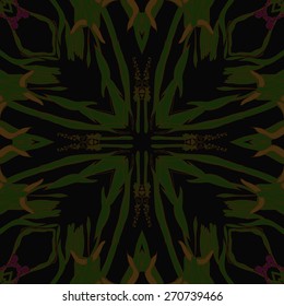Circular seamless pattern of floral motif,buds, leaves, doodles. Hand drawn.