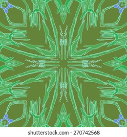 Circular seamless pattern of floral motif,buds, leaves, doodles. Hand drawn.
