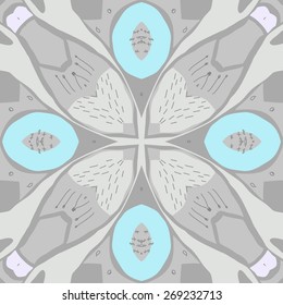 Circular seamless pattern of floral motif,doodles, stamens. Hand drawn.