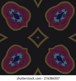 Circular seamless pattern of floral motif,doodles, stamens, stars. Hand drawn.
