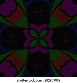 Circular  seamless pattern of floral motif,doodles, stamens, spots. Hand drawn.