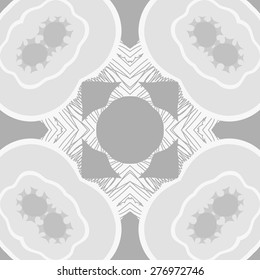 Circular seamless pattern of floral motif,ellipse, stripes,hole. Hand drawn.