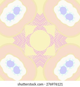 Circular seamless pattern of floral motif,ellipse, stripes,hole. Hand drawn.