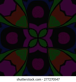 Circular seamless pattern of floral motif,ellipses, doodles, stamens. Hand drawn.