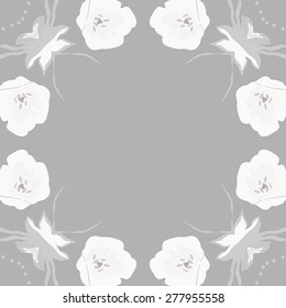 Circular  seamless pattern of floral motif,ellipses, leaves, flowers, copy space. Hand drawn.