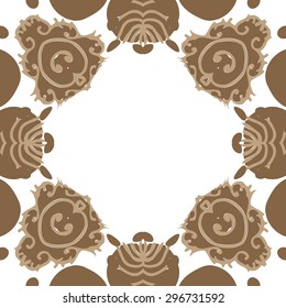Circular seamless  pattern of floral motif,ellipses, spots, doodles, copy space. Hand drawn.