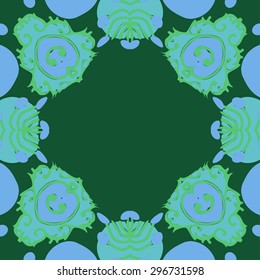 Circular seamless  pattern of floral motif,ellipses, spots, doodles, copy space. Hand drawn.
