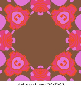 Circular seamless  pattern of floral motif,ellipses, spots, doodles, copy space. Hand drawn.