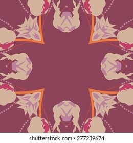 Circular seamless pattern of floral motif,ellipses,branches,flowers, copy space. Hand drawn.