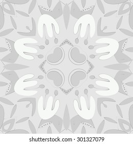 Circular seamless  pattern of  floral motif,flowers, stamens, leaves, . Hand drawn.