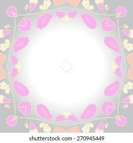 Circular seamless pattern of floral motif,leaves, twigs, buds. Hand drawn.