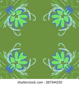 Circular seamless  pattern of  floral motif,leaves, branches, flowers, copy space. Hand drawn.