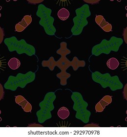 Circular seamless  pattern of   floral motif,leaves, cross, star, spots. Hand drawn.