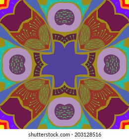 Circular seamless pattern from floral motifs  on a multicolored background.