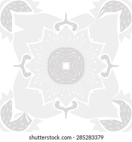 Circular  seamless pattern of  floral motif,spots, flower, zigzag, stamens, hole. Hand drawn.