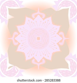 Circular  seamless pattern of  floral motif,spots, flower, zigzag, stamens, hole. Hand drawn.