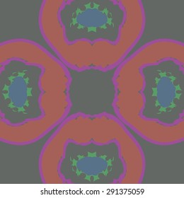 Circular seamless  pattern of floral motif,spots, hole, wave,  copy space. Hand drawn.
