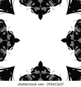 Circular seamless  pattern of floral motif,spots, leaves,hole, copy space. Hand drawn.