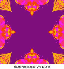 Circular seamless  pattern of floral motif,spots, leaves,hole, copy space. Hand drawn.