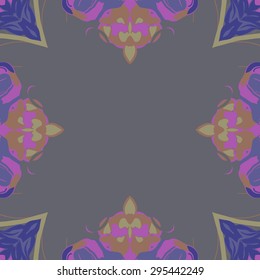 Circular seamless  pattern of floral motif,spots, leaves,hole, copy space. Hand drawn.