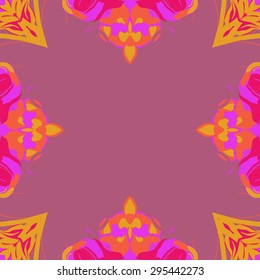 Circular seamless  pattern of floral motif,spots, leaves,hole, copy space. Hand drawn.
