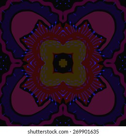 Circular seamless pattern of floral motif,stamens, flower, zigzag, doodles. Hand drawn.