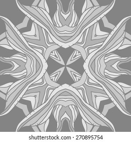 Circular seamless pattern of floral motif,stripe, doodles. Hand drawn.