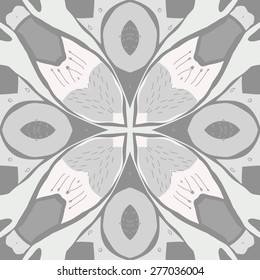 Circular seamless pattern of floral motif,stripes, doodles, zigzags, cross. Hand drawn.
