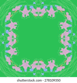 Circular  seamless pattern of floral motif,stripes, flowers,spots,branches. Hand drawn, copy space.