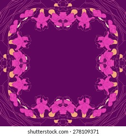 Circular  seamless pattern of floral motif,stripes, flowers,spots,branches. Hand drawn, copy space.