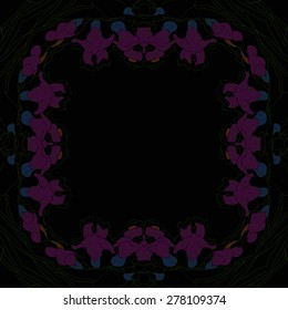 Circular  seamless pattern of floral motif,stripes, flowers,spots,branches. Hand drawn, copy space.