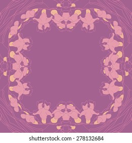 Circular  seamless pattern of floral motif,stripes, flowers,spots,branches. Hand drawn, copy space.