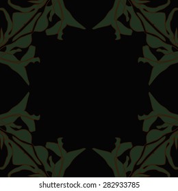 Circular  seamless pattern of floral motif,stripes, leaves, spots, copy space. Hand drawn.