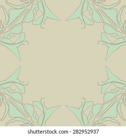 Circular  seamless pattern of floral motif,stripes, leaves, spots, copy space. Hand drawn.