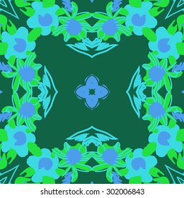 Circular seamless  pattern of floral  motif,stripes, waves, star, stylized  flowers. Hand drawn.