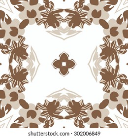 Circular seamless  pattern of floral  motif,stripes, waves, star, stylized  flowers. Hand drawn.