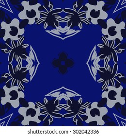 Circular seamless  pattern of floral  motif,stripes, waves, star, stylized  flowers. Hand drawn.